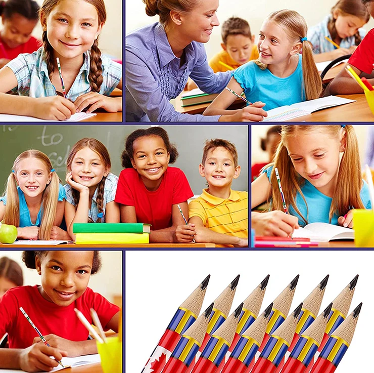 free shipping art natural wood round pencil drawing set kids writing pencils American flag custom for school students