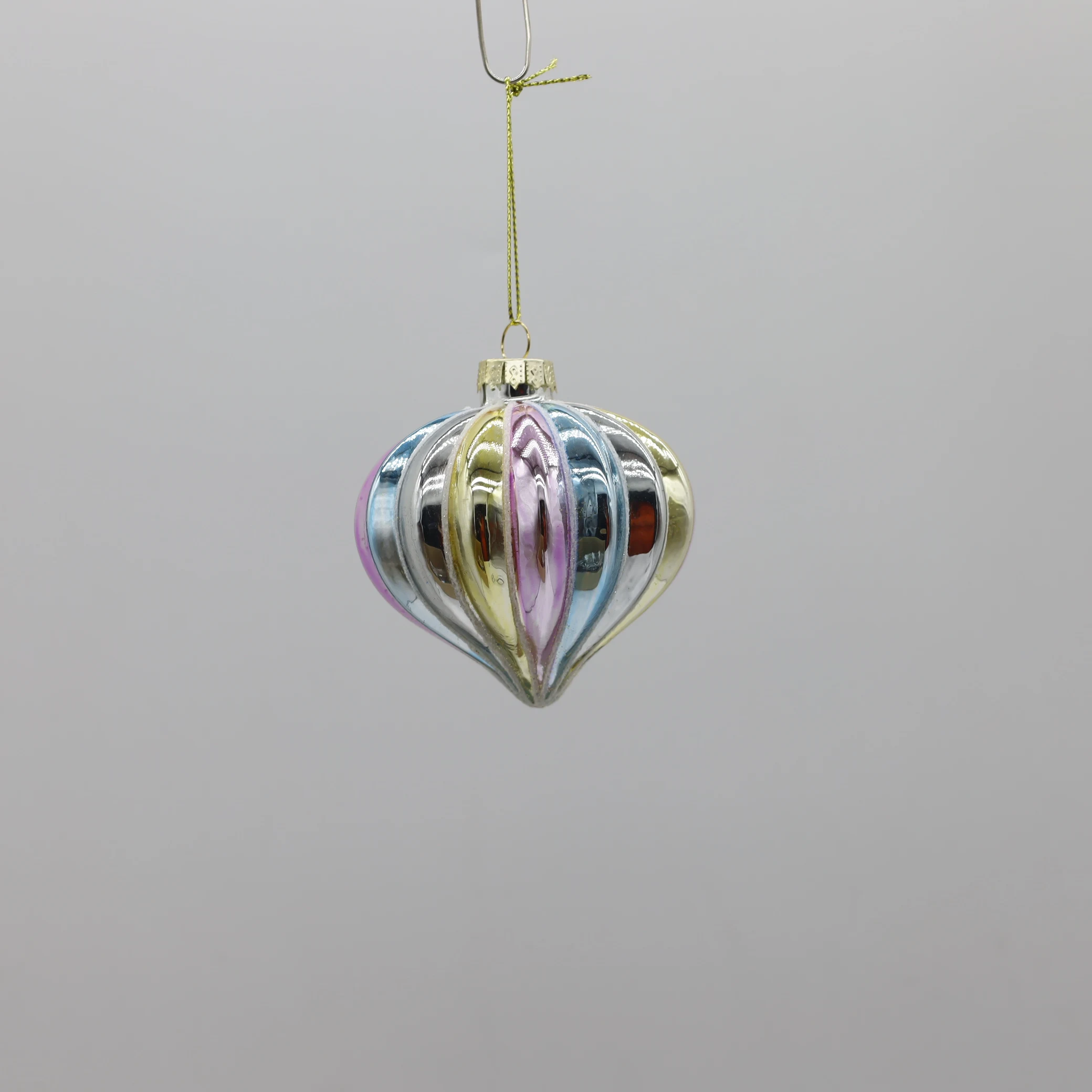 8CM White And Silver Onion Striped Decorations Glitter Glass Onion Ball For Christmas