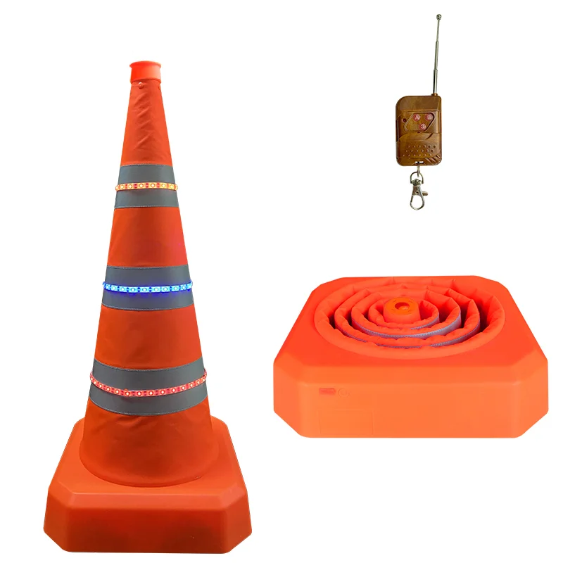 Custom hi vis remote control fold transit road cones LED flashing collapsible traffic safety cone