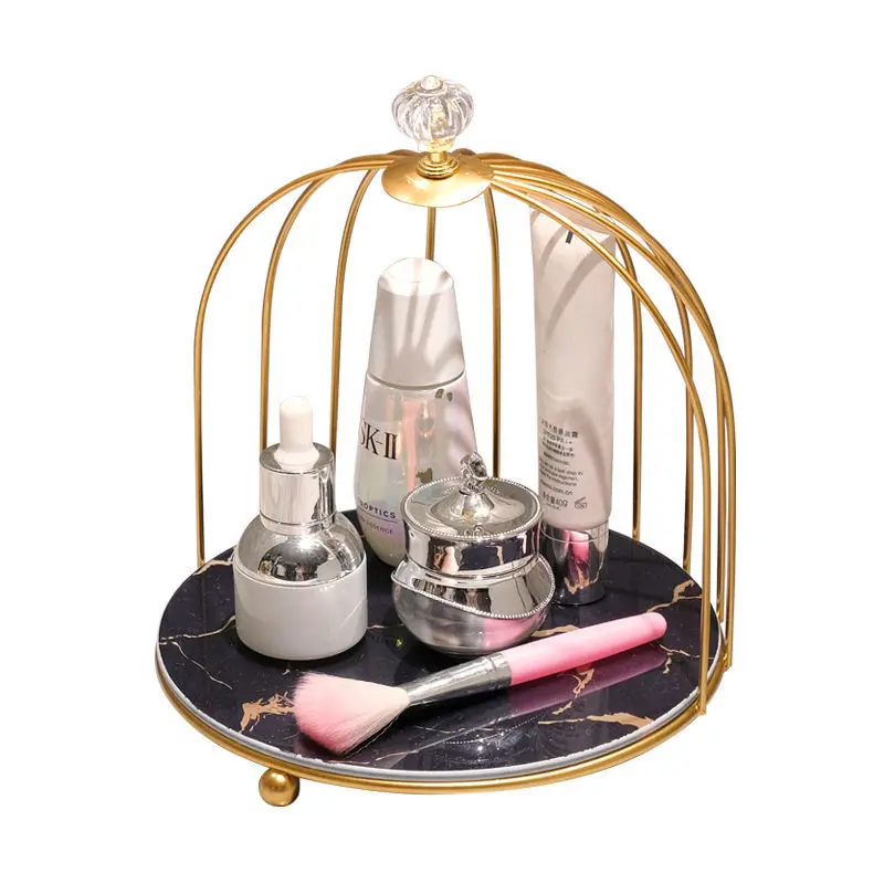 Home Storage Minimalist Half Bird Cage Marble Cosmetic Storage Rack Dresser Rack Wrought Iron Shelf For Bathroom Bedroom Kitchen