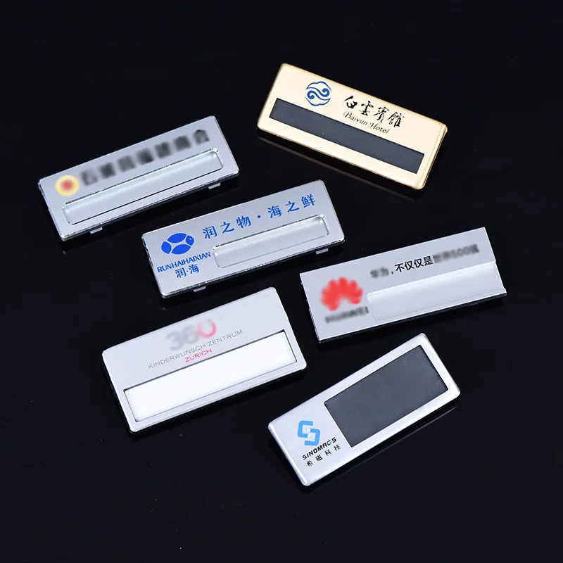 Personal Chest Name Badge Wholesale Laser Design With Name Paper Box Stainless Steel Plate Rotary Badge