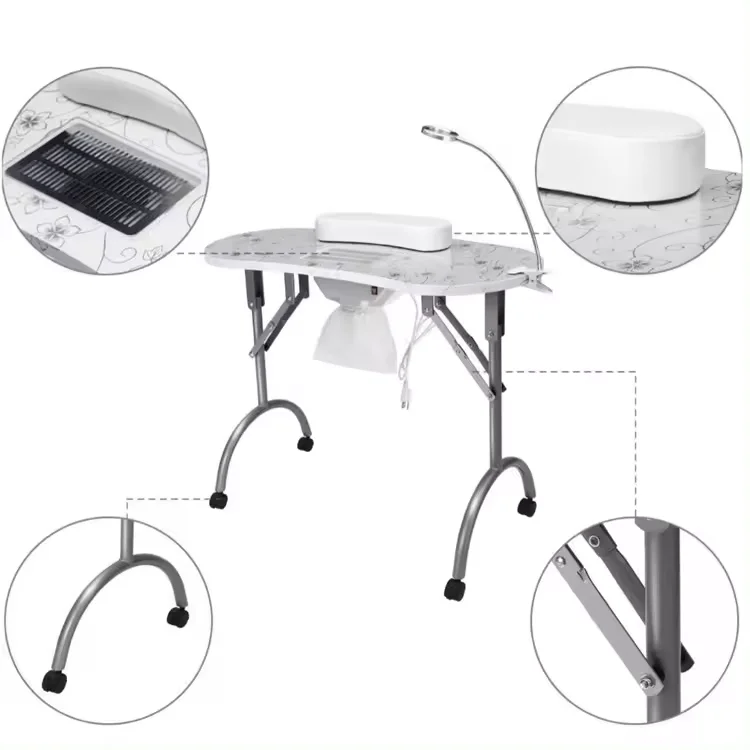 White Color Portable Folding Beauty Nail Salon Furniture Manicure Table With Fan