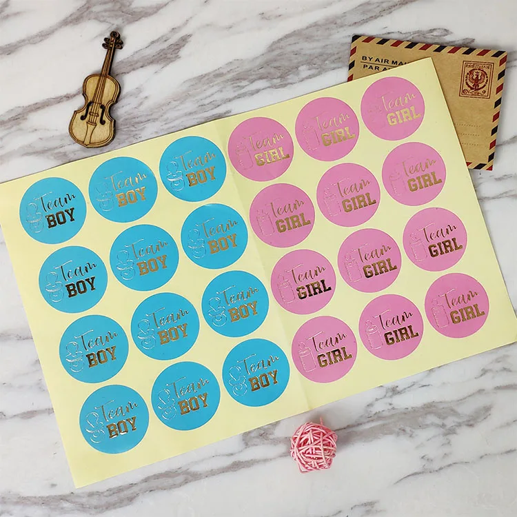 
wholesales custom printed Gender reveal party favors paper sticker game team boys and team girls for party supplies decoration 