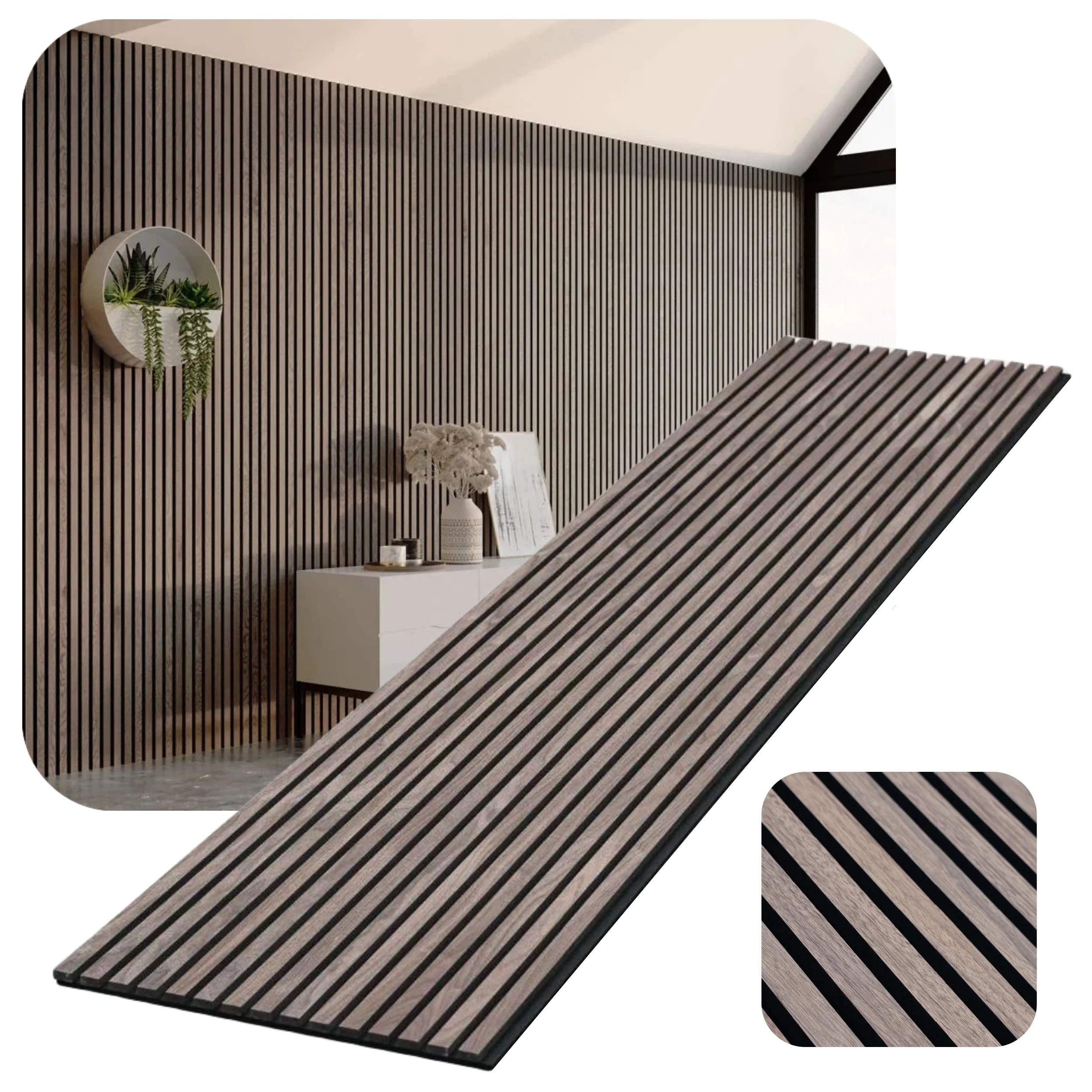 Noise Absorbing Panels PET Felt and Walnut Veneer MDF Wood Slat Acoustic Panels for Apartment Hotel Wall and Ceiling Decoration