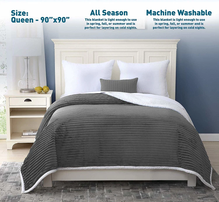 
100% polyester flannel stripe jacquard sherpa throw blanket 