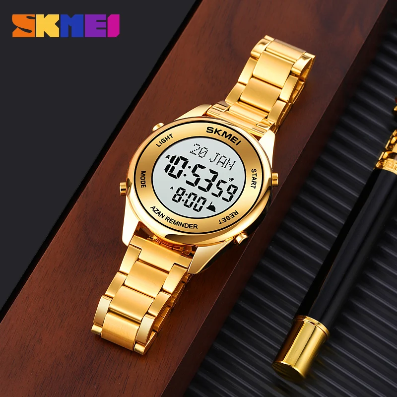 Skmei 1861 Stainless Steel Digital Qibla Azan Muslim Prayer Watch