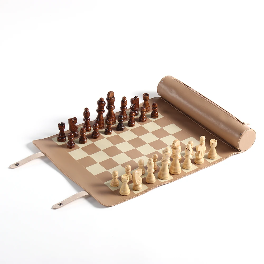 Professionally Custom Fashion Portable Leather Chess Game Set With Strap for Family