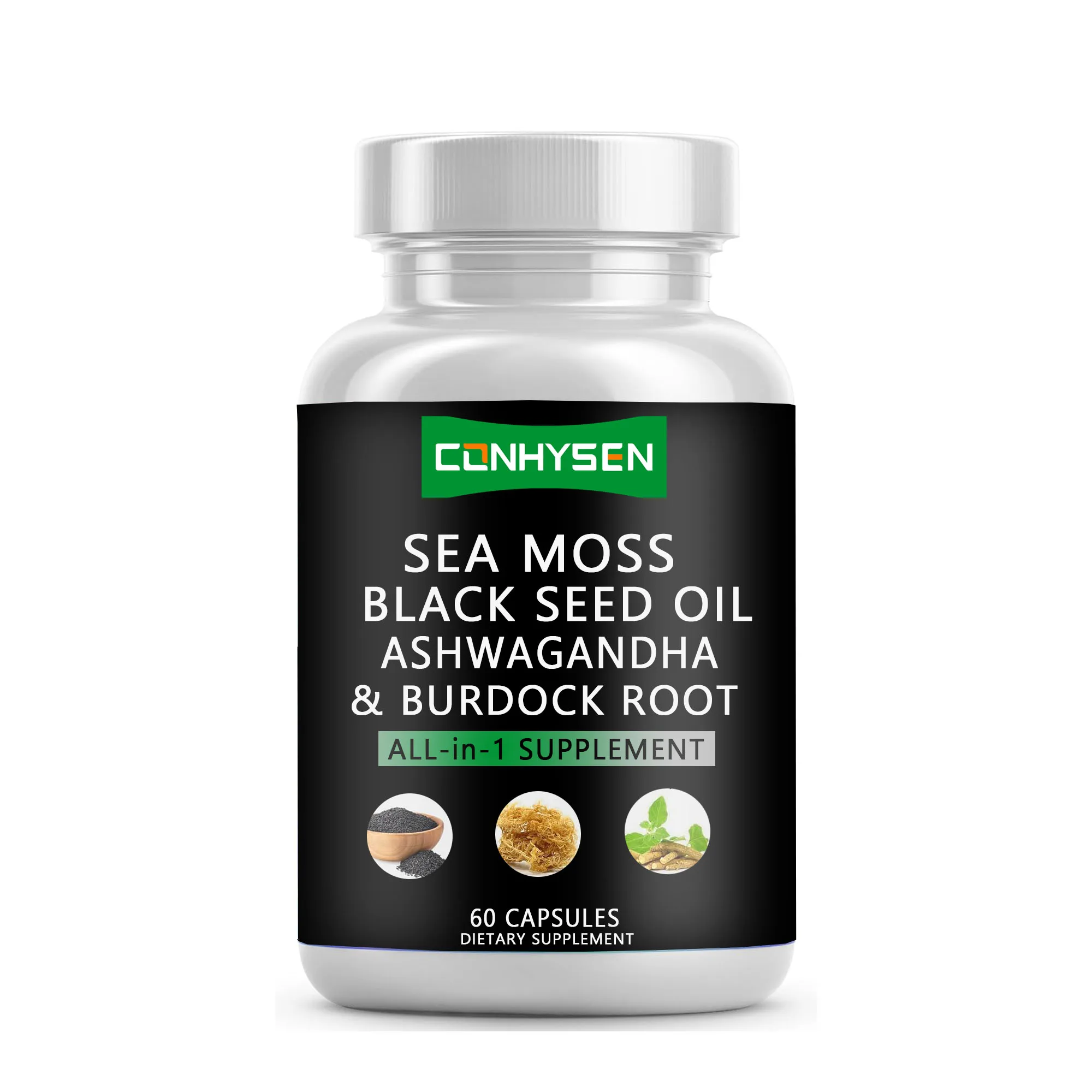 Private Label Sea Moss Capsules Herbal Supplements Black Seed Oil 95% Turmeric Extract Bladderwrack Burdock Root OEM