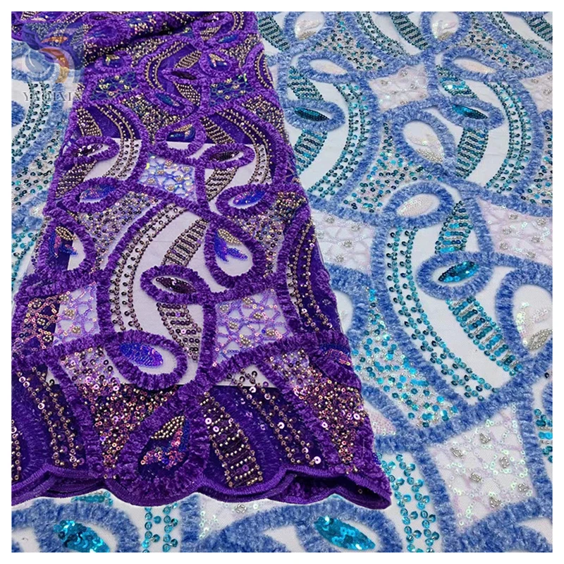 YAQIXIN High Quality Sequins Lace Fabric Golden Net Embroidery Tulle Lace Fabric For Wedding Party Dress