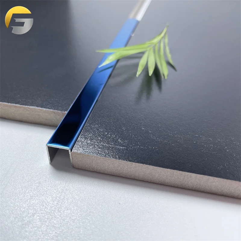 V 0256 Most Popular Wall Edges U Shape Sapphire Blue Tile Accessories Super Mirror Stainless Steel Tile Trim Strips