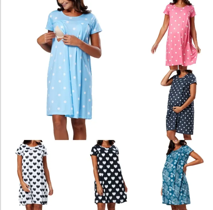 
Polka Dot Print Maternity Delivery Hospital Dress Short Sleeve Hidden Open Nursing Dress Nightgown Nightdress Hospital Gown Del 