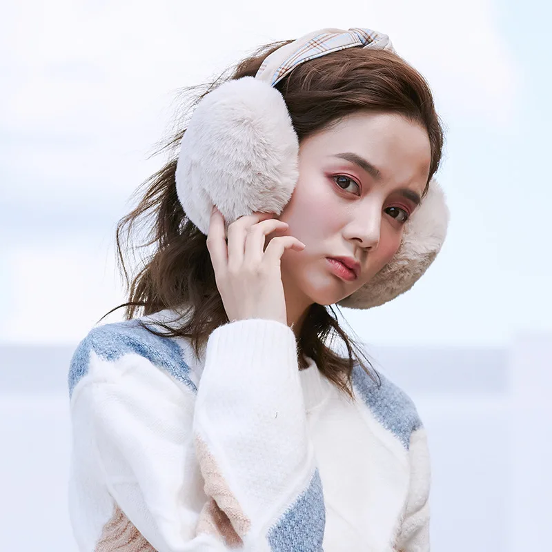 
Winter foldable hair band earmuffs Lady warm windproof memory headband decorative plush earmuffs 