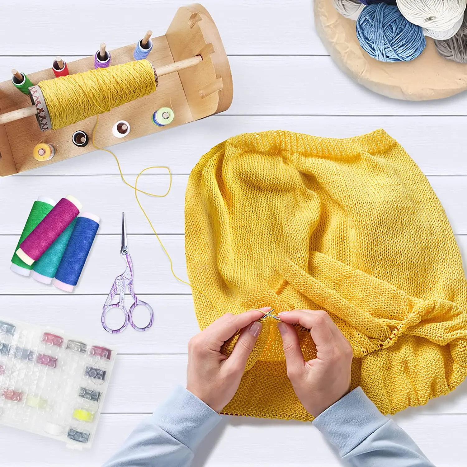 Wooden yarn stand dispenser for crocheting, yarn ball hook or crochet yarn stand, yarn spindle for knitting and sewing