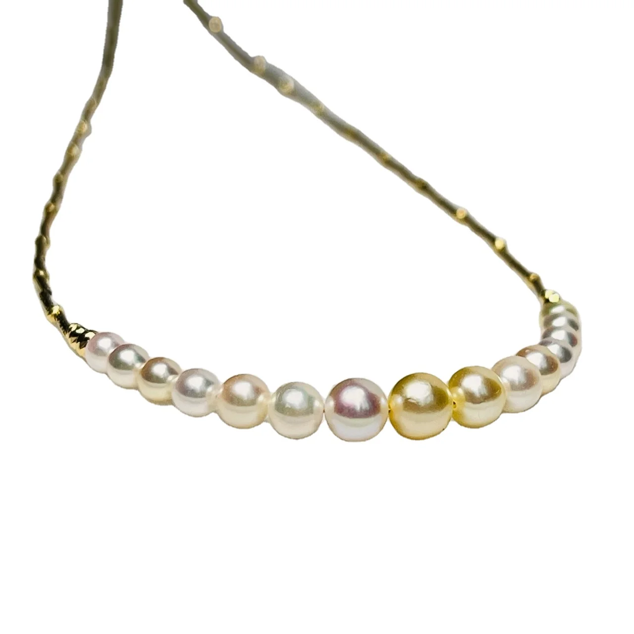 Factory Wholesale 18k pure gold choker gradient akoya seawater pearl necklace princess golden for women custom pearl necklace