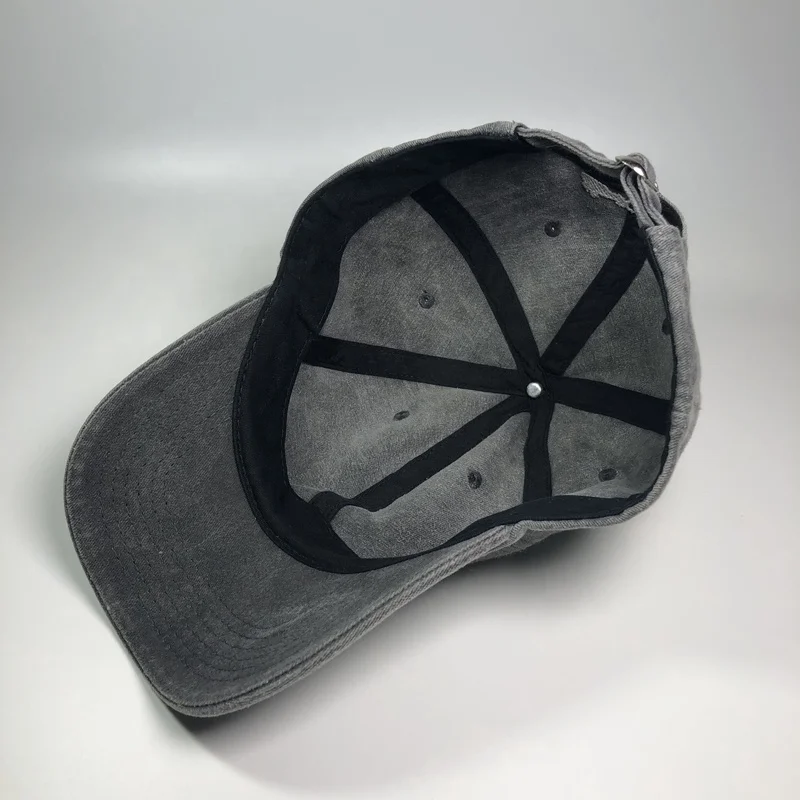 Wholesale fashion plain blank gray embroidery washed denim baseball cap hats