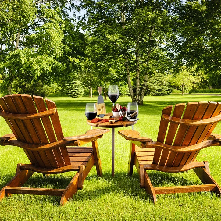 Round bamboo picnic table with knives & wine glass holders