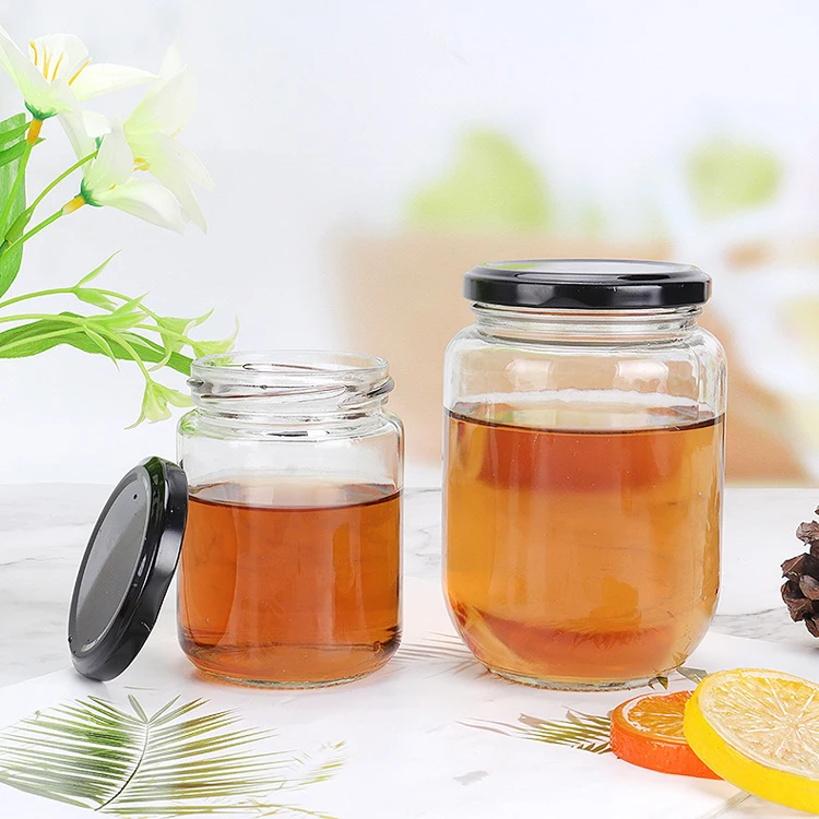 High quality 240ml 8oz round glass jar for caviar jam pickles with airtight lid in stocked