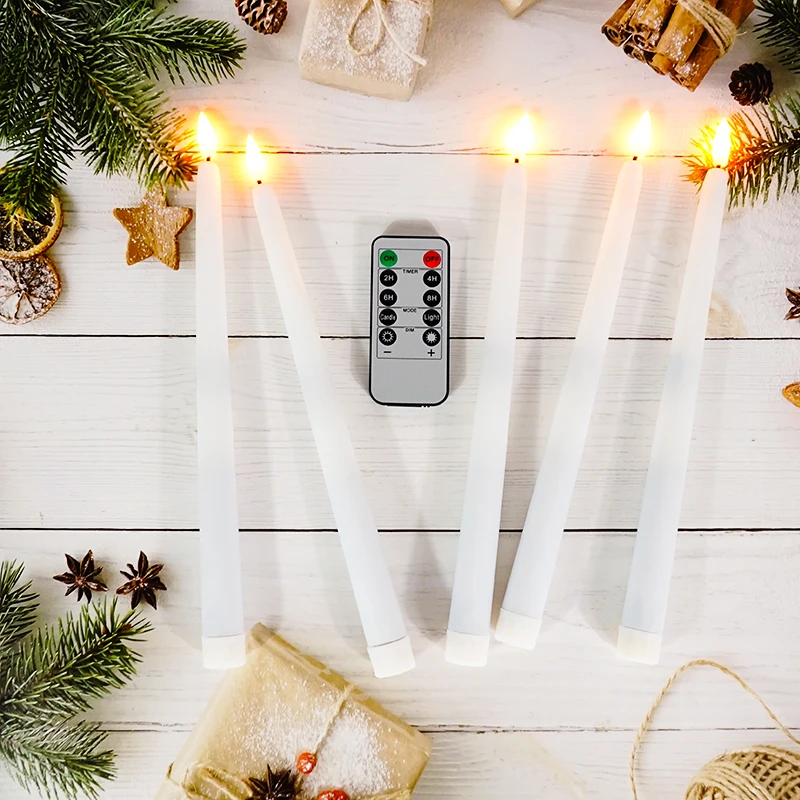 Flameless Real Wax Paraffin Plastic Pillar Warm Light LED Taper Candle With 10 Keys Timer Remote Operate For Gift