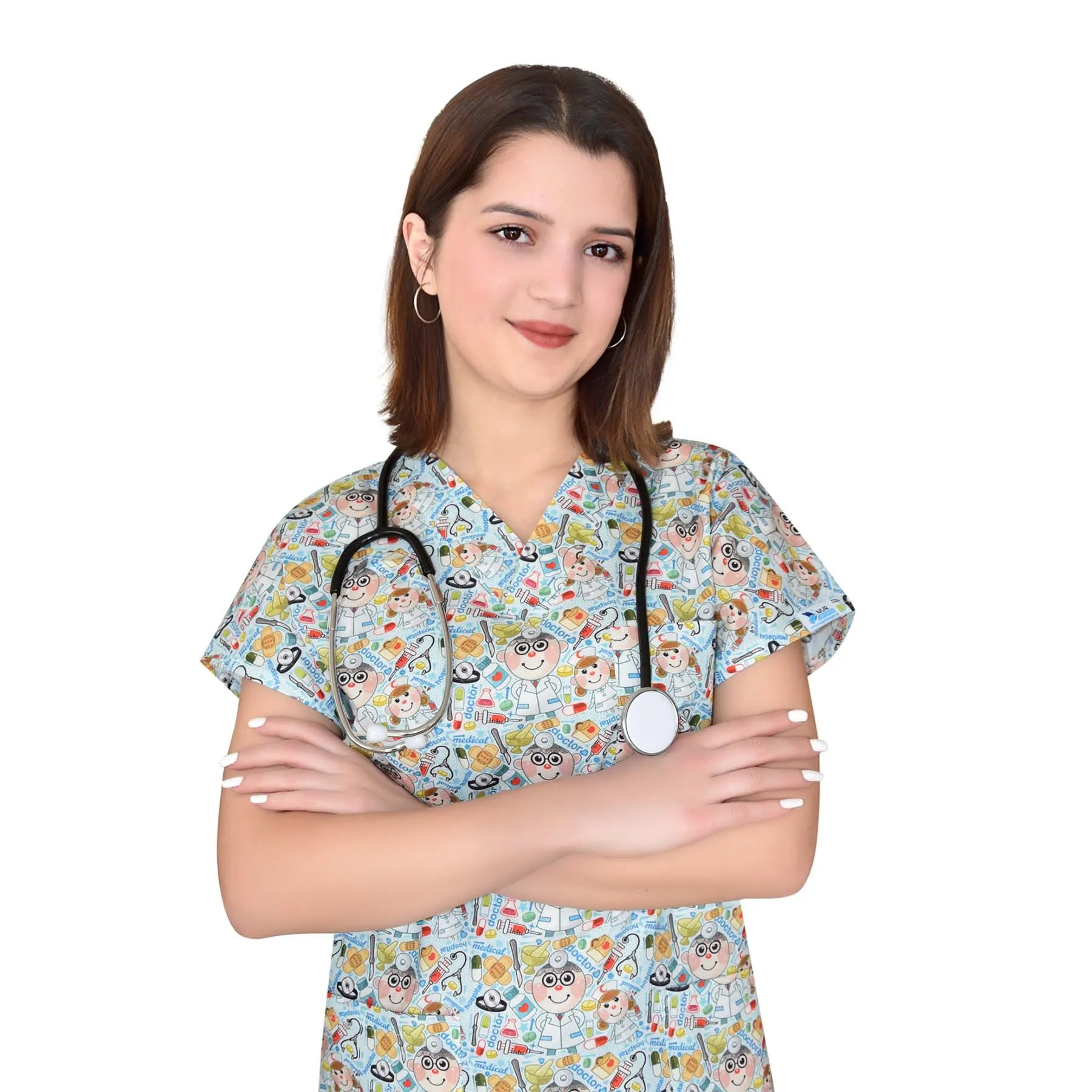 Hospital Uniform Unisex Doctor Patterned Top Shirt Cotton Master Elastic Uniform Nurse Medical Scrubs Comfortable Stylish Medica