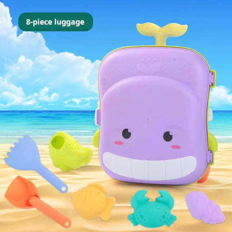 Beach toy rod storage box suit hot selling cute colorful summer outdoor funny suitcase sand beach toy for kids