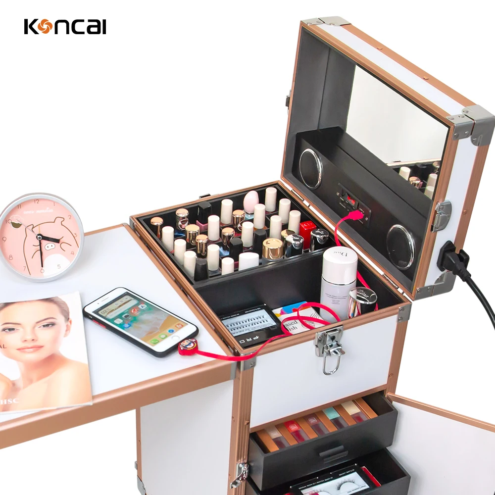 professional fashion makeup artist beauty trolley case travel storage cosmetic organizer nail table manicure table