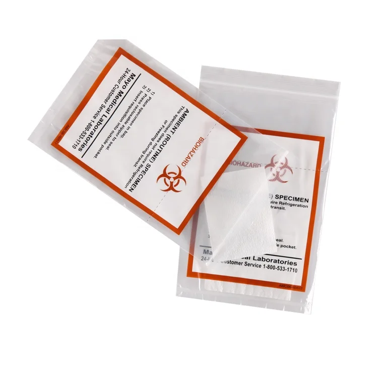 Eco-Friendly Biohazard Zipper Top Lab Plastic Specimen Bag with Document Back Pouch for Packaging and Clothing Wholesale