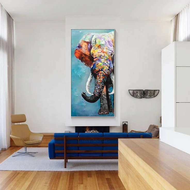 Modern Acrylic Canvas Wall Art-Natural Scenery  Featuring African Elephant Oil Painting Genre