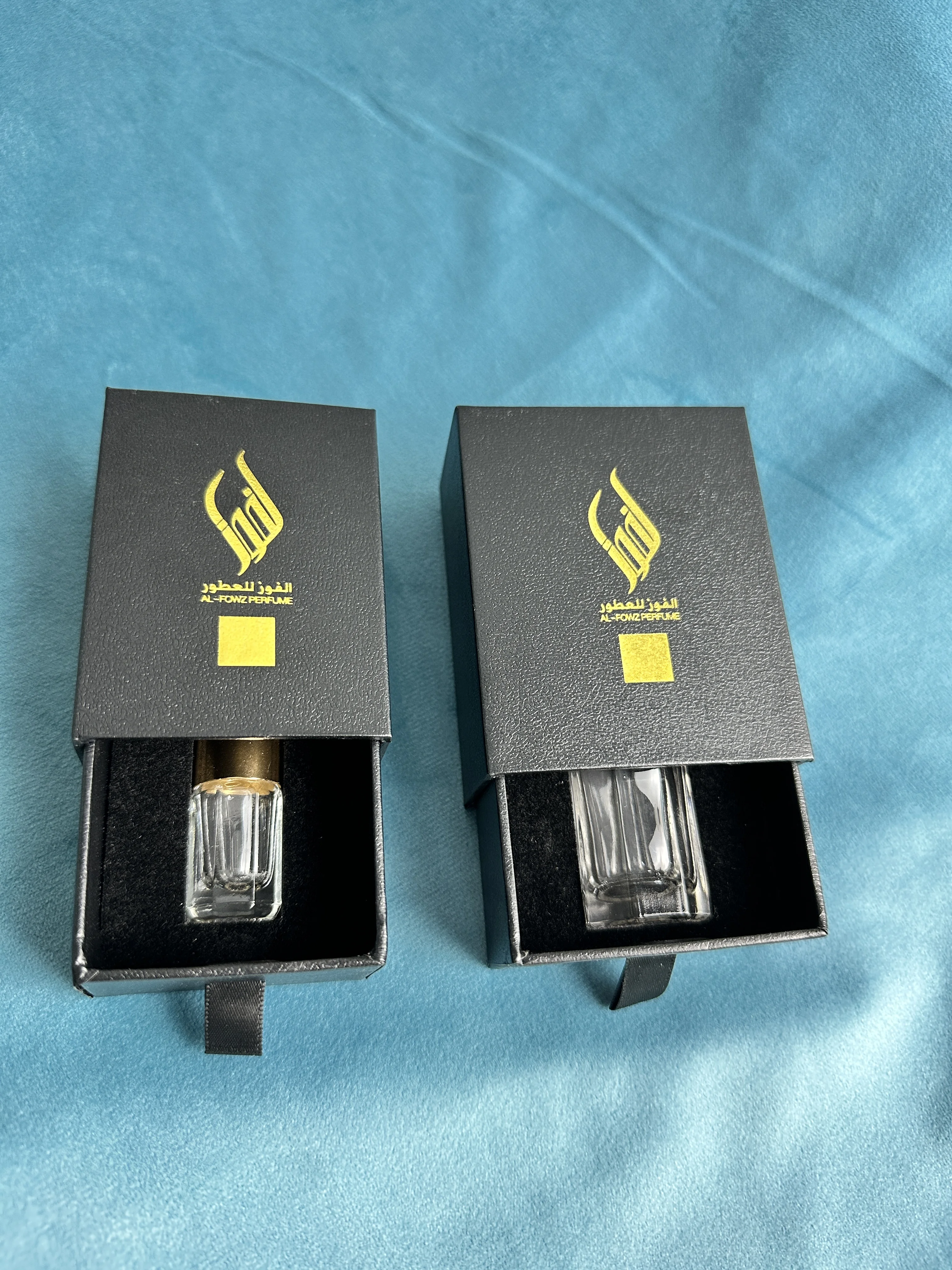 Square Gift Perfume Bottle Drawer Slide Box Packaging Gold Foil Logo Luxury Rigid Black Box 3ML 6ML 12ML Custom Cosmetic Box