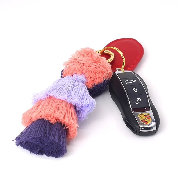 Colorful key rings three-tier tassel Decorations for Handbags Attractive Handmade Personalized Bag Charm Key chain Women Pom Pom