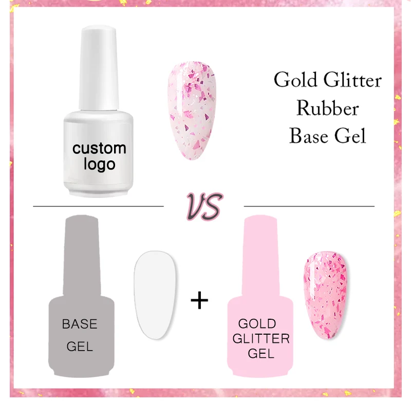 HS Private Label Rubber Base CoatThick Hema Free Gold Foil Flakes Custom Gel Polish 78 Colors Nail Gel Viscosity