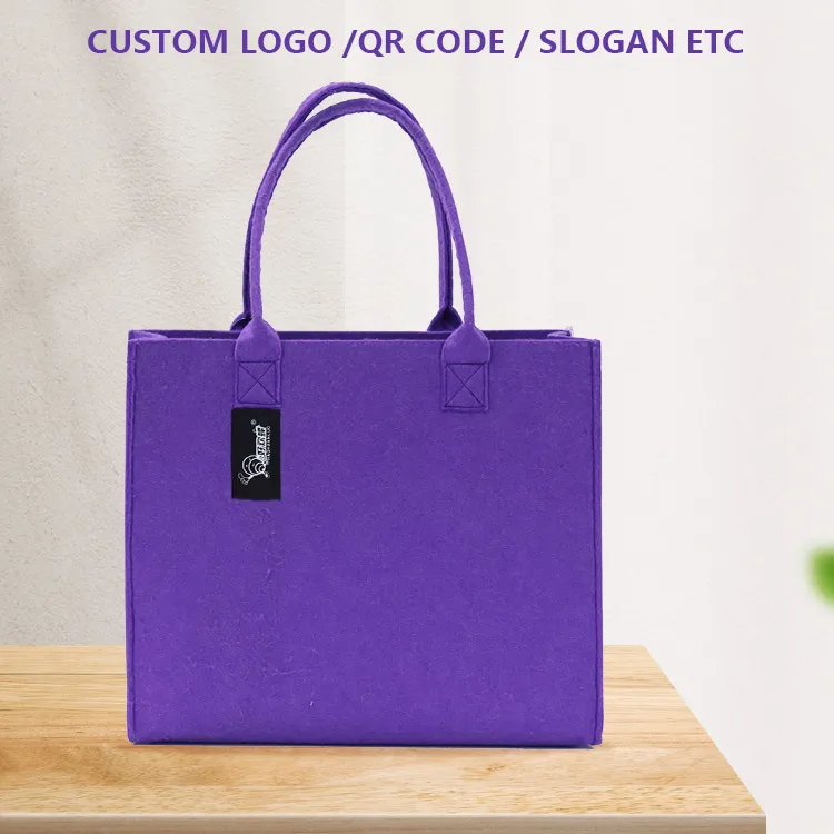 Storage High-capacity Solid Color Two Shoulder Straps Custom Logo Felt Tote Bag Shopping