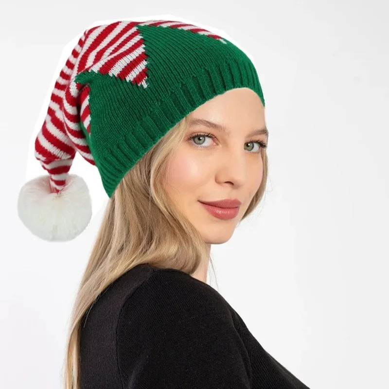 Customizable Striped Christmas Knitted Hat Fashionable Holiday Gift for Travel Business Common Fabric Feature