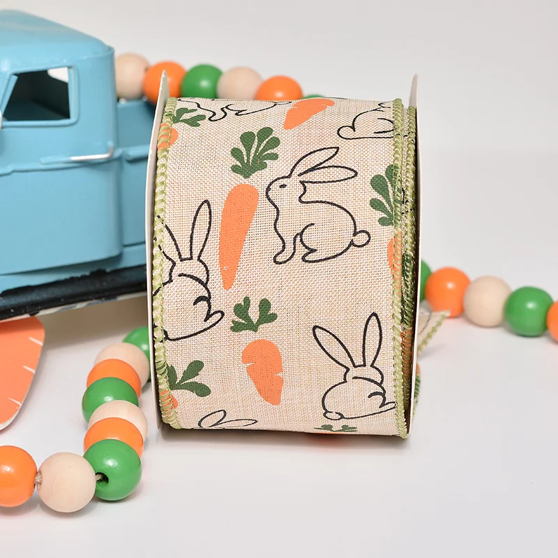 YAMA Print Logo Happy Easter Wired Edge Ribbon For Gift Wrapping Garland Bows Holiday Decoration 63mm 10Yard/Roll