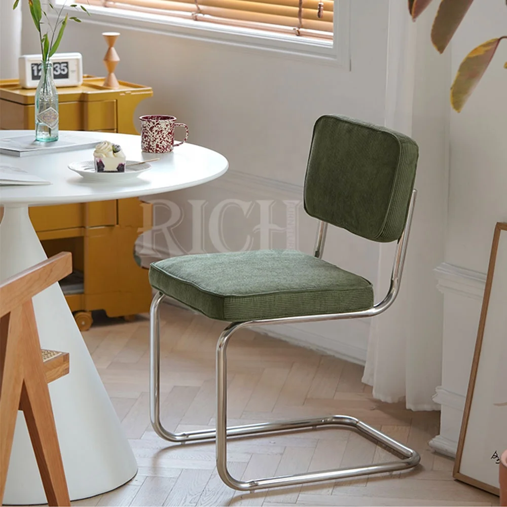 Mid Century Modern Yellow Corduroy Fabric Medium Back Armchair Retro Leisure Accent Chair with Metal Legs