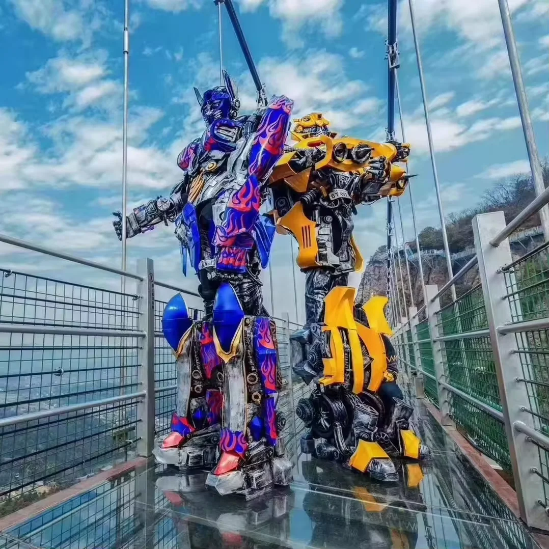 The 2.7-meter-tall real person wears a walking robot costume for an event party
