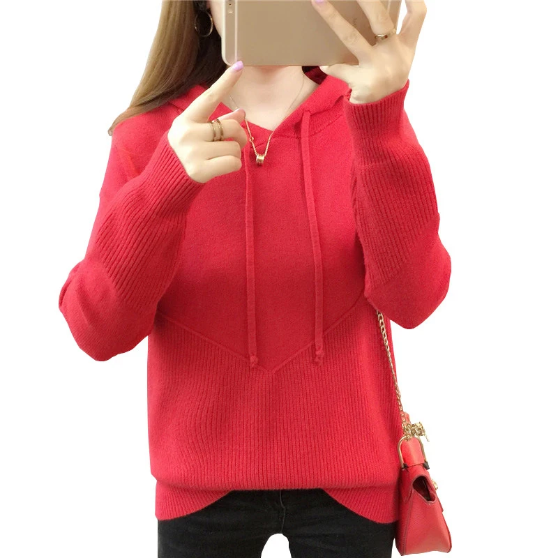 Женский свитер Sidiou Group с длинными рукавами, пуловер с капюшоном, Свободные повседневные однотонные топы, женские вязаные свитера (62361410627)