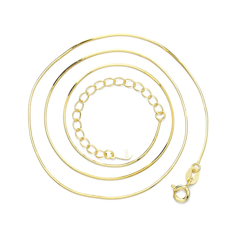 1 мм Простая цепочка из стерлингового серебра 925 пробы с платиновым змеиным плетением, Позолоченная серебряная цепочка 18 карат, ожерелье