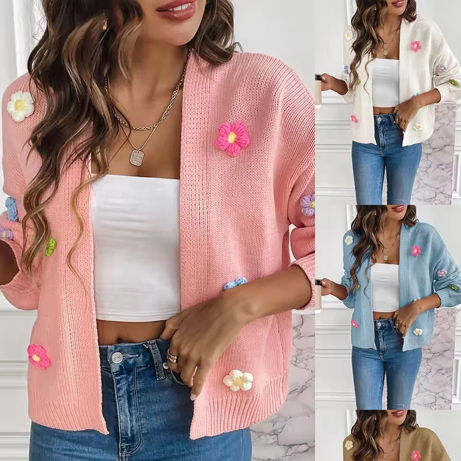 Light Luxury Lovely Custom Flower Fabric Geometric Lace Crochet Pearl Cotton Embroidery Thread Ball Cardigans for women