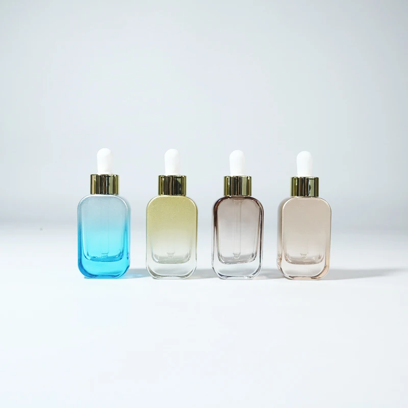 Custom Luxury 30ml 1 oz Square Flat Shape Serum Essential Hair Oil Glass Dropper Bottle with Thick Bottom