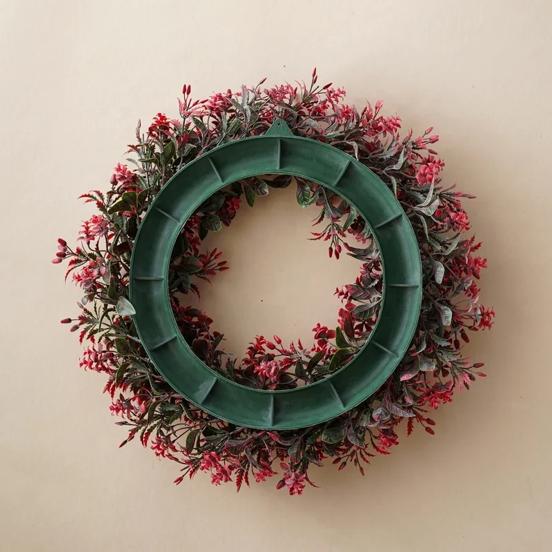 20 inch Spring Wreath Summer Door Decorations Home Farmhouse Decor Artificial Floral Wreath with Red Pink Flowers