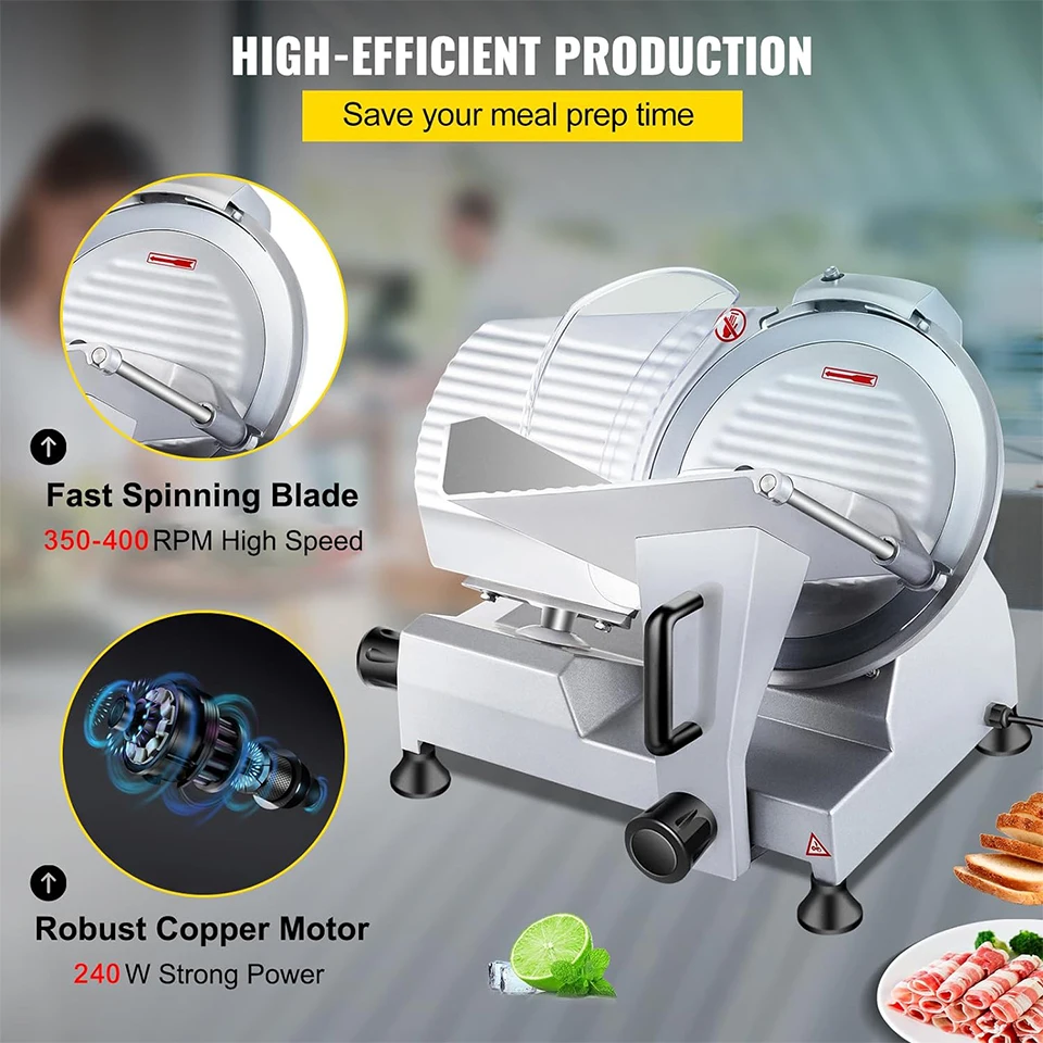HBS250 Commercial Meat Slicer, 240W Electric Deli Food Slicer, 10 inch Blade Electric Food Slicer for Commercial