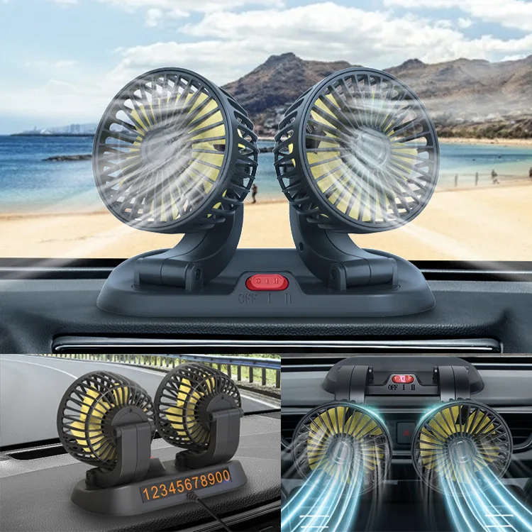 Summer Portable Auto Double Head Usb Fan 360 Degree Rotating Car Cooling Fan Car Fans For Car
