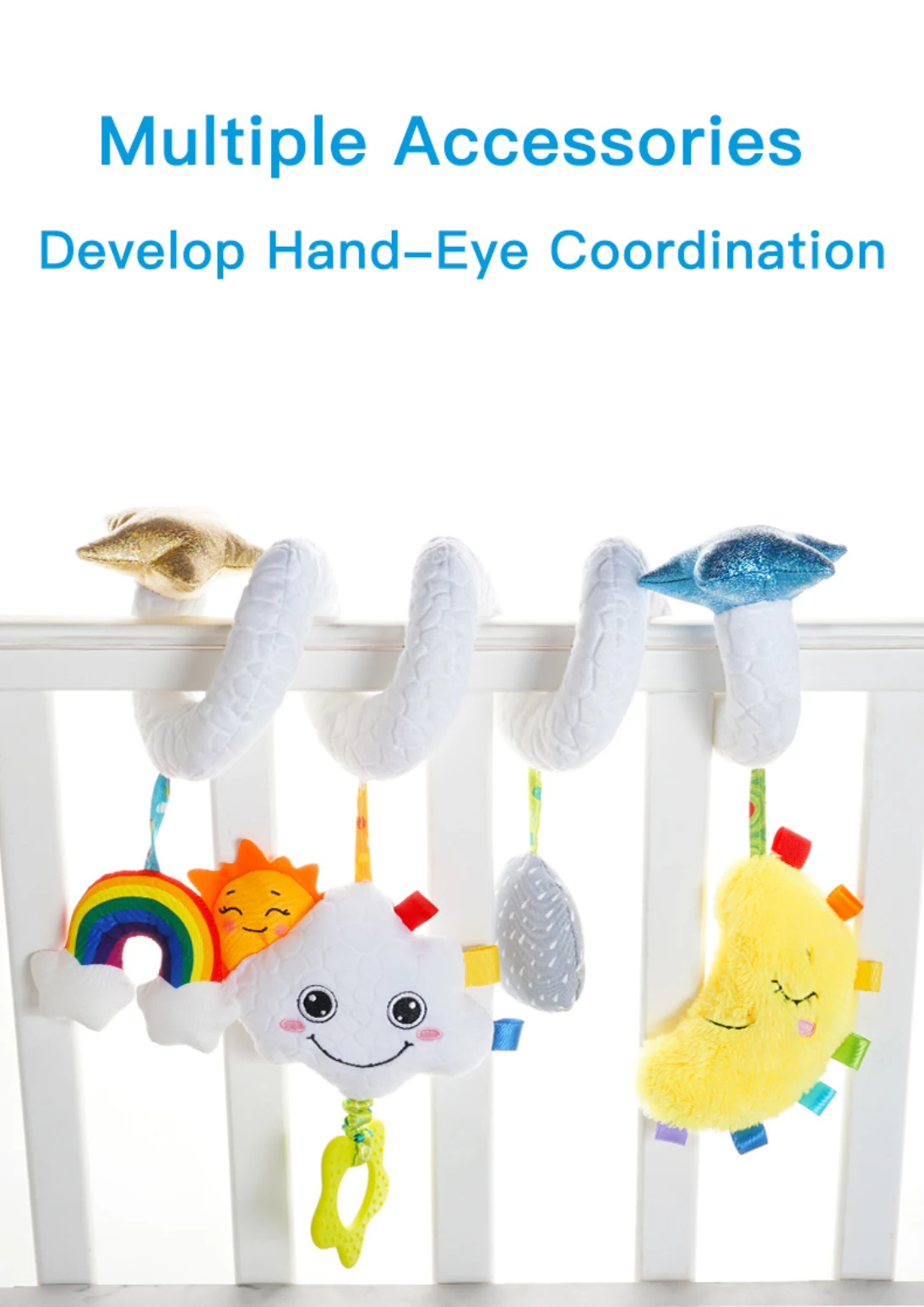 2022 Sensory Spiral Plush Bed Manufacturer Adorable Cute Hanging Toy with Baby Bell Rolling Shaped Bed Stroller Toy