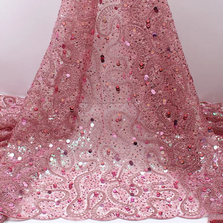 Wholesales Custpm Polyester  Evening Wedding Dress Fabric Bead Sequins Party Lace Fabrics