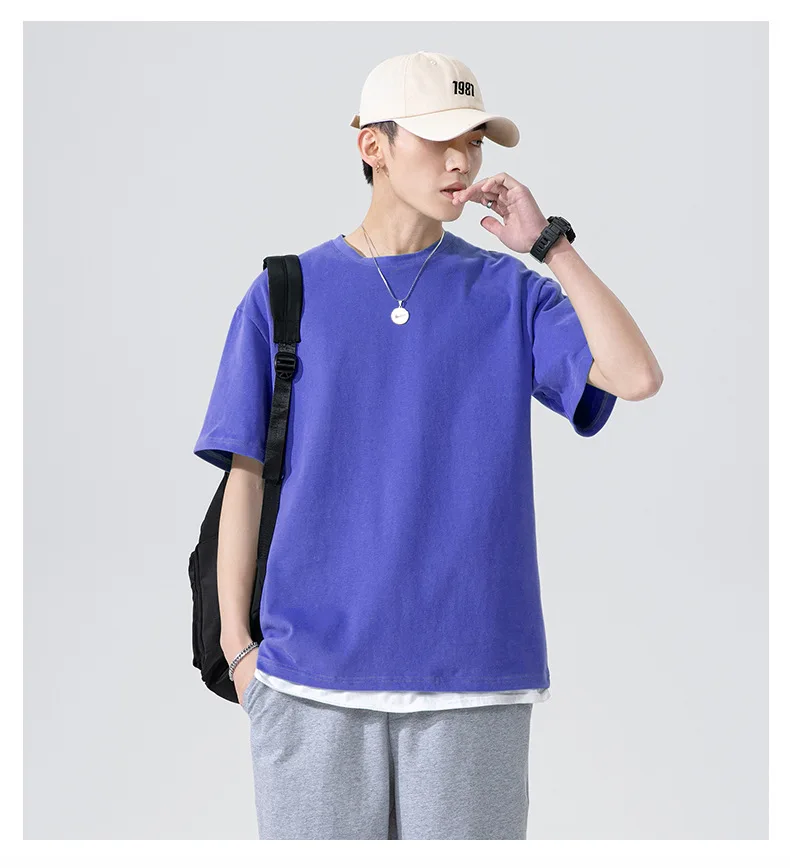 2022 Hight quality mens blank cotton t shirt solid color loose drop shoulder design logo oversized t shirts