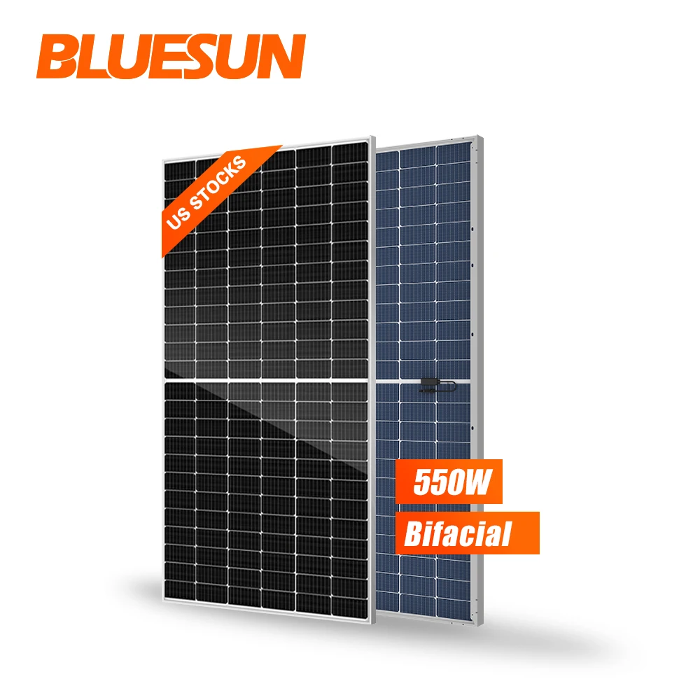 Bluesun Bifacial solar panels 550w 500w solar mono kit panel half cell in long beach usa warehouse stock