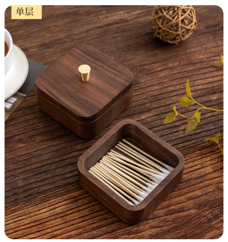 Black Walnut Toothpick Case Box for Home Hotel & Restaurant Wooden Toothpick Storage Case  With Metal Handle