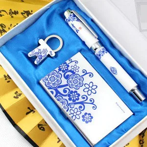 Ceramic Product Blue and white porcelain Pen With Book Mark And Key Ring for