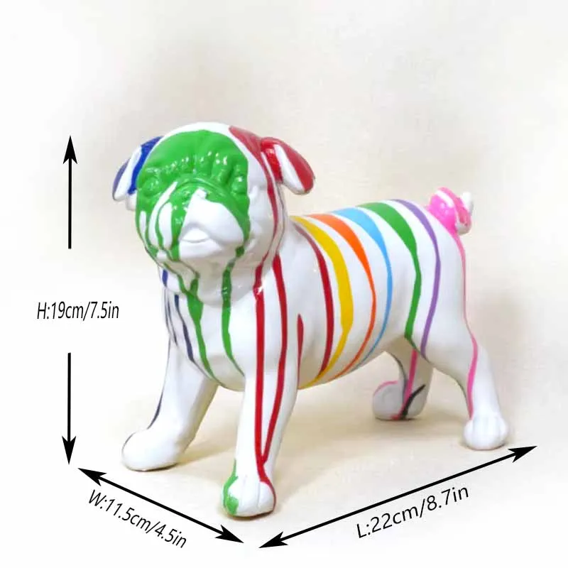 Creative Home Office Living Room Pop Artwork Striped Bull Dog Figurine Colorful Resin English Bulldog Statue Decor