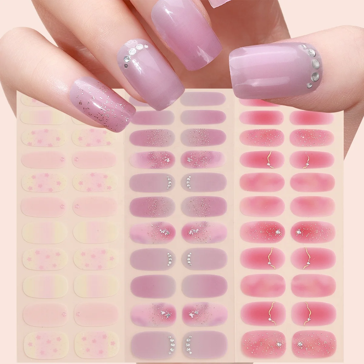 Wholesale High Quality Nail Art Stickers Decals Semi Cured Gel Nail Strips Uv Gel Nail Stickers Semi Cured